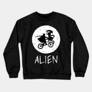 Halloween witch bike alien moon funny Crewneck Sweatshirt